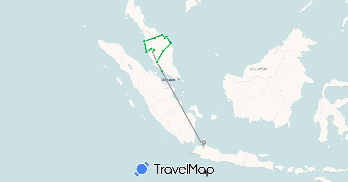 TravelMap itinerary: driving, bus, plane in Indonesia, Malaysia (Asia)